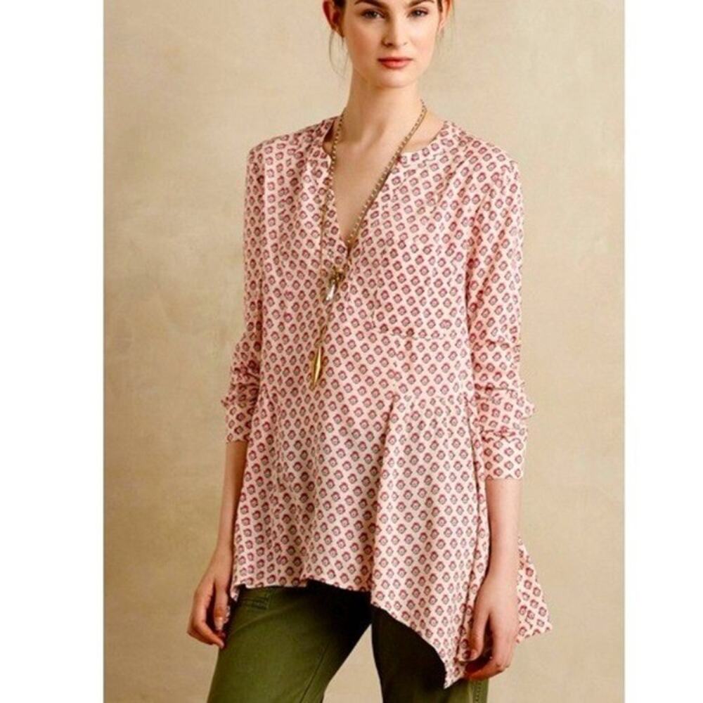 Maeve Anthropologie Laiken Paisley Handkerchief Asymmetric Hem Henley Top 2
